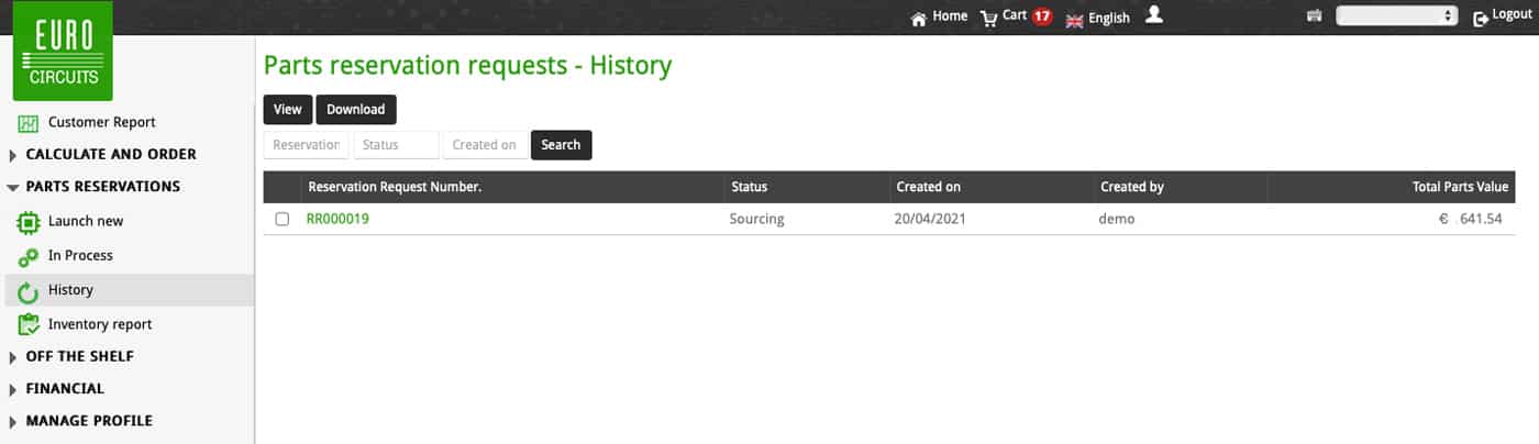 Parts-Reservation-Request-History